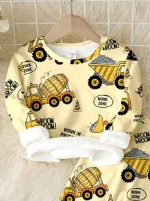 SHEIN Young Boy Casual Minimalist Snug Fit Long Sleeve Crew Neck Top And Pants Loungewear Set