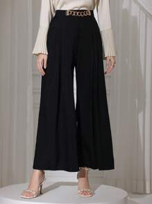 Modelyn Pantalones anchos y elegantes con decoración de cadena en la cintura para mujer