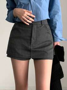 DAZY 女式休闲简约条纹迷你裙短裤、裙裤秋季 - 灰色 - 查看 2