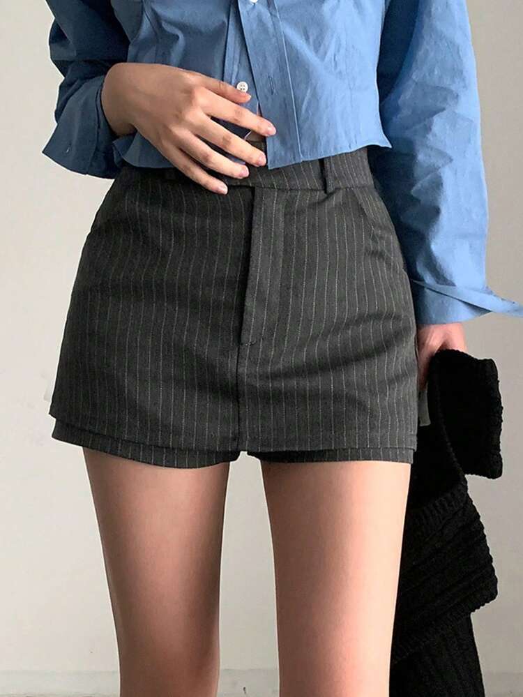 Women's Casual Simple Striped Mini Skirt Shorts,Skorts Fall