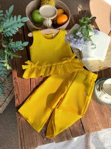 Vintaside Kids 2 件装女婴休闲可爱蝴蝶结无袖上衣和裤子套装