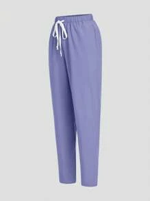 TaskEZ Conjunto uniforme: Blusa de manga corta con cuello en V y pantalón recto con cordón, conjuntos de uniforme