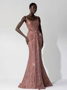 Elitara 优雅迷人的弹力亮片褶饰美人鱼裙，婚礼宾客礼服，适合婚礼、派对、节日、舞会、正式场合、派对礼服、晚礼服