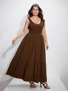 SHEIN MOD Vestido casual largo con estilo de resort vintage color marrón para tallas grandes, vestido de primavera y verano