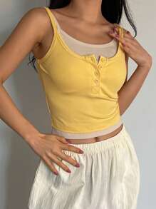 DAZY Casual Camisole Top With Built-In Bra Pads, 2 In 1 Design - Yellow - View 4