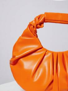 2024 New Style Cloud-Shaped Ruched Orange Bag, Handheld Bag, Versatile Casual Women's Bag, Crescent-Shaped Clutch Bag Winter Gifts - Orange - View 3
