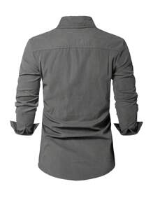 Manfinity Homme Camisa de manga larga a cuadros con parches y bolsillo para hombre, otoñal