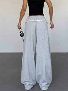SHEIN EZwear 女士休闲复古破洞阔腿直筒宽松裤秋冬款 - 灰色 - 查看 2