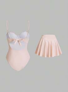 Sweetra Women's Pink Shell Cup Romantic Sweet Sisterly Princess Style One-Piece Swimsuit With Skirt, For Summer Beach Vacation - Pink - View 2