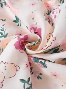 2pcs Young Girl Casual Home Set, Blush Bunny & Floral Print Ruffled Top & Pants - Multicolor - View 4