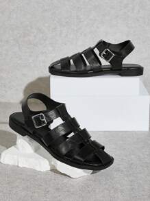 SHUZIA Sandalias planas trenzadas de estilo romano vintage tipo gladiador para mujer