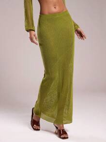 SHEIN BAE Women Knitted A-Line Skirt, Casual And Fashion For Everyday Wear Summer Outfits For Women Vacation Outfits Woman Beach Outfits For Woman Western Wear Women Fashion Women Cover Ups For Swimwear
