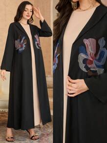Al Najma Plain Woven Embroidered Ladies Abaya - Black - View 1