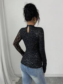 Elenzga 1st Dames Casual T-shirt met lange mouwen en kantsplitdetail
