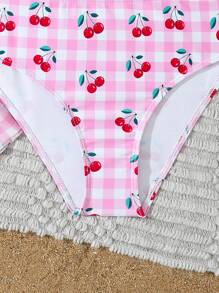 Tween Girl Summer Boho Gingham And Cherry Print Bikini Swimsuit - Multicolor - View 5