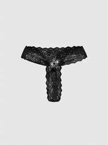 ROMWE Goth 1 pieza Tanga de encaje con anillo de metal con estrella gótica
