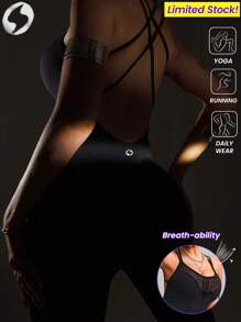 Innovista 女士运动服无缝交叉运动连体裤，透气网眼和高弹力速干健身服。高腰收腹和提臀健身服，融合塑身衣，雕塑和性能，前卫独特的健身连体裤，紧身，骑行，自行车，跑步，有氧运动，力量，举重，普拉提，户外，远足春季装备，情人节，雪女套装，入门运动服 - 黑色 - 查看 7