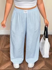 SHEIN EZwear Plus Size Casual Loose Striped Wide-Leg Pants