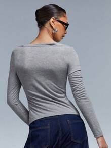 Athîral 1pc Women's Solid Color Long Sleeve Simple Casual T-Shirt For Everyday Wear