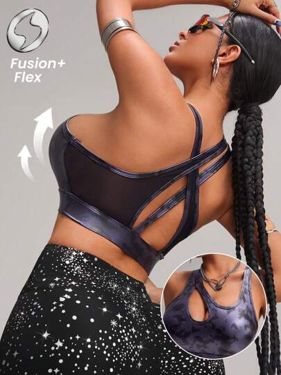 Innovista Sujetador deportivo con estampado de lámina para mujer, top de gimnasio con efecto y brillo metálico, conjunto de ropa de entrenamiento con estampado abstracto calado, transpirable y elástico, camiseta sin mangas, estampado de mármol y teñido anudado, conjunto de chándal elegante y lujoso, para festival de música, fiesta, baile, eléctrico, yoga, esterilla, pilates, correr, cardio, salir, ropa deportiva, fuerza, pesas, morado, Y2K, equipo de otoño, bikini, traje de baño, otoño