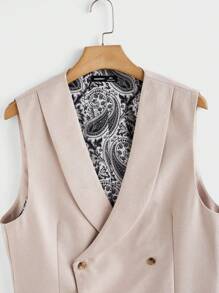 Manfinity VCAY 男士休闲梭织宽松无袖背心，年轻人的时尚日常穿着 - 杏色 - 查看 2