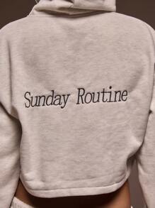 Cropped Zip Through Fitted Long Sleeve Hoodie Only Spring Cute Valentine - Grey - View 3