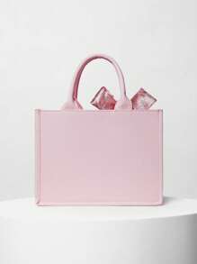 1 Túi Tote Thời Trang Cho Nữ (11in*7.9in*3.9in), Sức Chứa Lớn, Hình Vuông, Nhẹ, Trang Trí Khăn Lụa Tinh Tế, Chất Liệu Chống Xước, Thích Hợp Cho Mua Sắm, Hẹn Hò, Tụ Tập, Đi Làm, Túi Tote Nữ Màu Hồng Xám Đơn Giản Và Thanh Lịch Có Họa Tiết Chữ, Ví Nơ Cho Nữ Quà Tặng Giáng Sinh Mùa Đông - Hồng - Xem 5