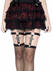 ROMWE 2 Đai garter phong cách Gothic dành cho nữ có họa tiết chữ thập rỗng, Đai garter tất chân dùng hàng ngày với váy và đầm, Halloween - màu đen - Xem 8