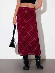 Aveloria GENKIRA Punk Romantic Y2K Rock Printed Plaid Random Chiffon A-Line Skirt, Versatile For Women Fall Cloth For Women - Multicolor - View 3
