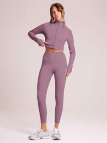 Musera Sport High Waisted Full Length Activewear Leggings Workout Summer Daily Running Gym Gym Fitness Pilates Casual - Purple - View 2