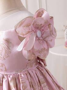 SHEIN Glamorique Kids Girls Lovely Vacation/Wedding Party Dress, High Quality Pink Flower Girl Banquet Dress With 3D Floral Decor, Suitable For Special Occasions - Pink - View 5