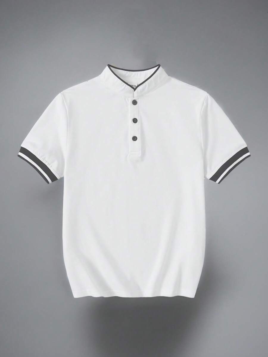 Áo sơ mi POLO cổ bẻ cài nút một phần cho bé trai tuổi teen/tuổi teen, tay ngắn giản dị, nhẹ, mặc hàng ngày cho mùa hè - trắng - Xem 1