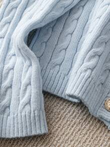 EMERY ROSE 女式粗针织图案长袖单排扣开衫，秋冬款 - 藍色 - 查看 5