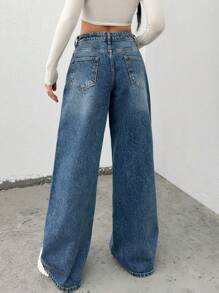 EURMUSE LOW WAIST STRIPE DETAILED WIDE LEG JEAN - Medium Wash - View 2