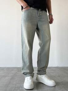 Manfinity Hypemode Men's Casual Distressed Tapered Denim Jeans - Blue - View 4