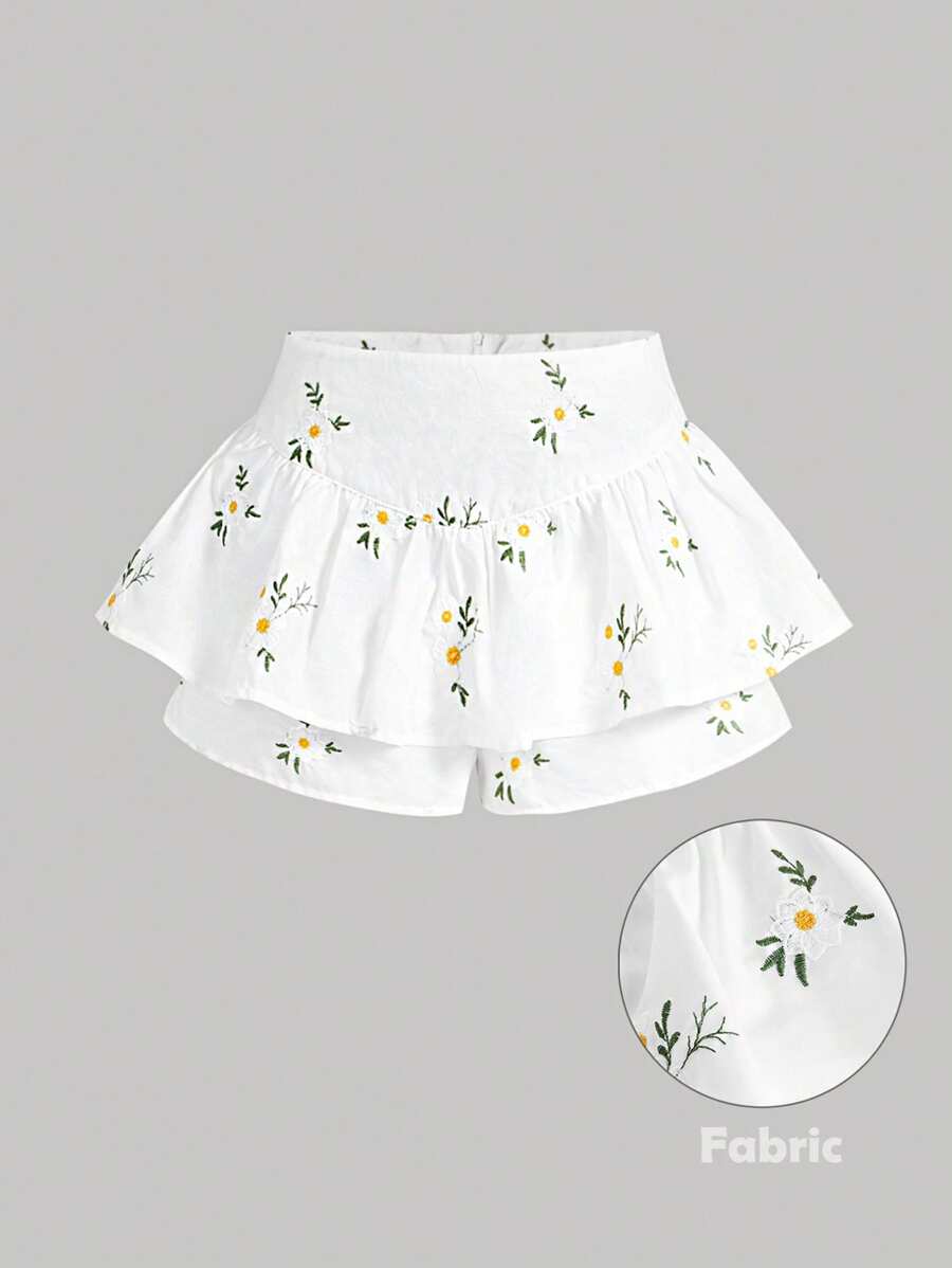 SHEIN MOD Women White Embroidered Low Waist Skort,Vacation Woman,Summer For Women,Beach For Woman,Spring For Women,Western Wear Women,Concert Women,Floral Skort - White - View 1