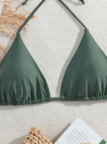 Swim Lushoire بيكيني حجم كبير للسيدات للصيف و عطلة على الشاطئ بلون سادة وتصميم بسيط، بيكيني بعنق هالتر و ربطة عنق والأعلى بثلاثة أشكال