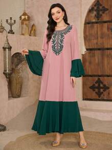 Al Najma Embroidered Long Sleeve Robe, Minimalist, Casual & Fashionable For Daily Wear Kaftan Jalabiya Dress - Pink - View 4