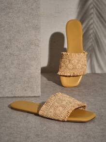 SHUZIA Women's Raffia Sandals With Strap Strap Vacation Shoes Casual Shoes Beach Shoes - Beige - View 1