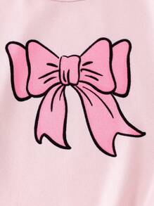 SHEIN 年轻女孩两件套睡衣套装，浅粉色短袖上衣，蝴蝶结设计，搭配长裤，休闲舒适睡衣