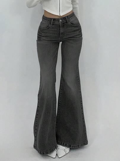 DAZY Jeans acampanados casuales para mujer, simples y de moda para uso diario