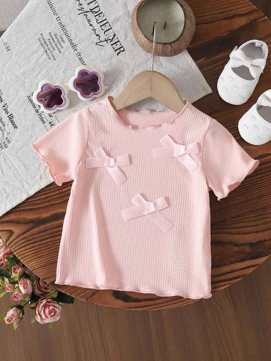 Girls Fashionable Rib Knit Ruffle Trim Tank Top, Summer - Pink - View 1