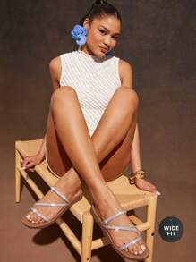 SHUZIA Wide Fit Women's Rhinestone Strappy Arch Support Footbed Crystal Champagne Sandals-Luxury Stylish, Versatile & Comfortable Mother's Day Present - Champagne - View 3