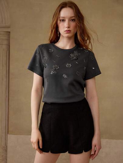 MOTF Camiseta de manga corta con cuentas