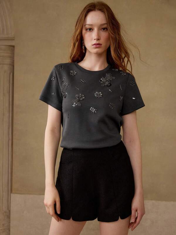 MOTF BEADED SHORT SLEEVE T-SHIRT