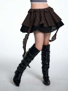 Coolane Women's Spring And Summer For Club Sexy And Concert Going Out Vintage Lace And Textured Fabric Ruffle Skirt - Multicolor - View 1