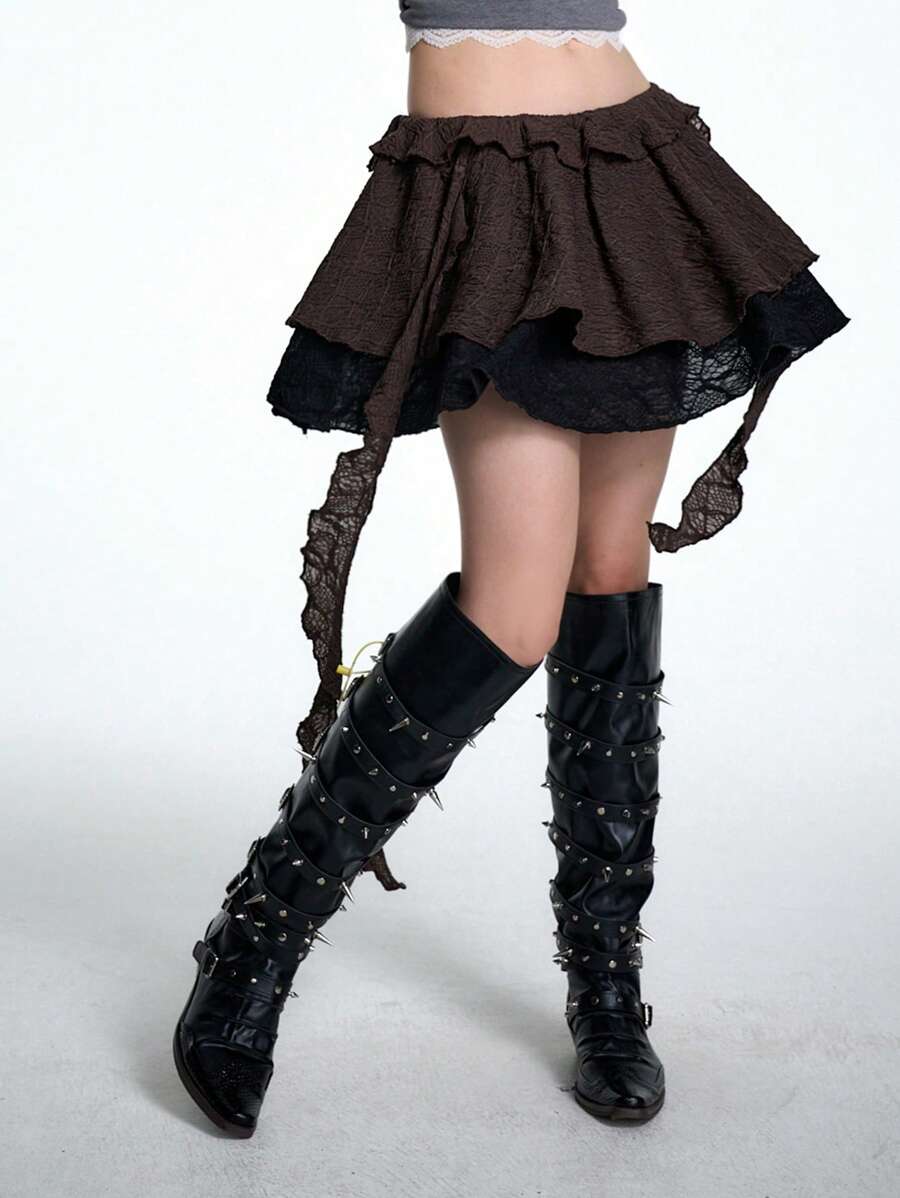 Coolane Women's Spring And Summer For Club Sexy And Concert Going Out Vintage Lace And Textured Fabric Ruffle Skirt - Multicolor - View 1