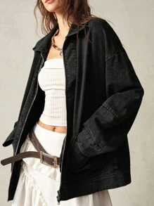 Bohemela 秋冬女式长袖领口袋夹克 - 黑色 - 查看 6