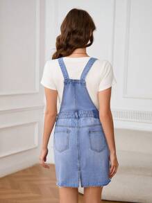 SHEIN Vestido casual de embarazo tipo peto de mezclilla holgado con bolsillos