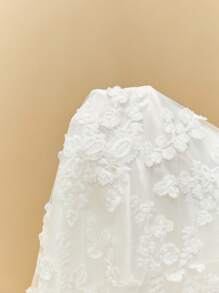 Poéselle Abito a bretelle con ricamo floreale tridimensionale bianco francese, senza schienale, in pizzo, abito lungo a bretelle scollo a V, abito da fata, abito floreale, abito lungo da spiaggia, abito da cerimonia nuziale leggero, abito primaverile, abito da laurea bianco - Bianco - Visualizzare 6